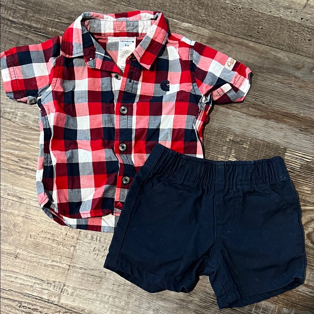 Carhartt Red and Black Plaid Outfit 3 month